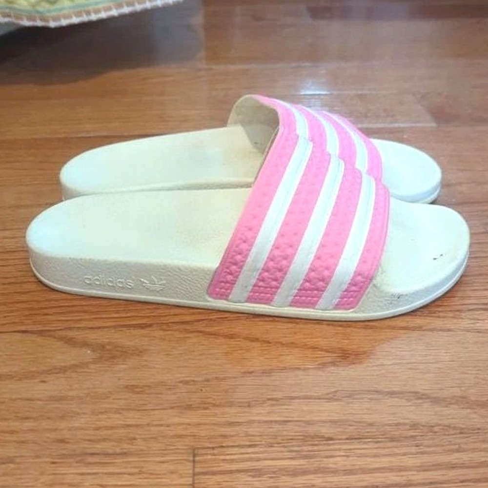 Adidas pink white barbiecore slide slip on sandals size 7